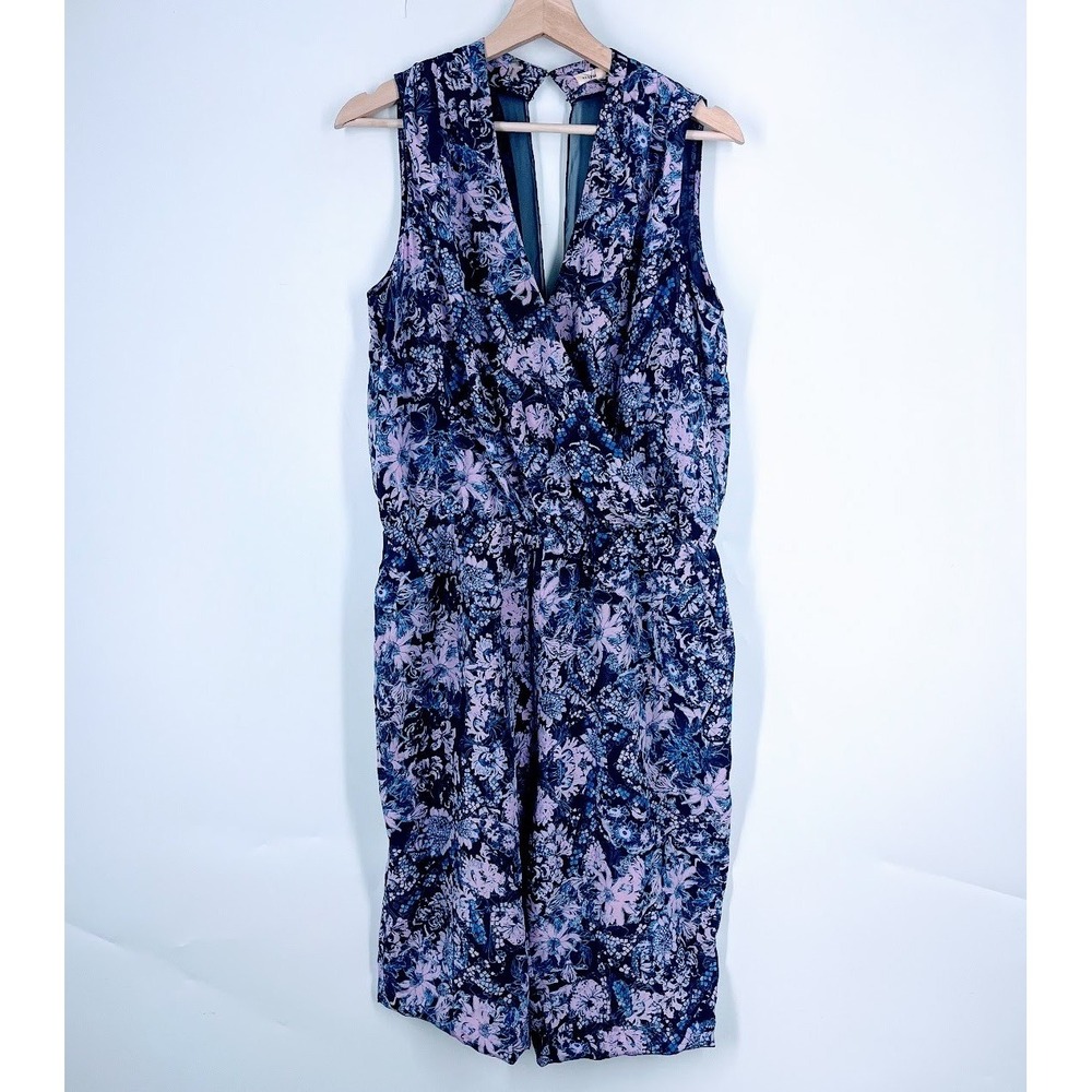 Rebecca Taylor Womens Silk Floral Romper Navy Pink Surplice 115912P831 Size 8